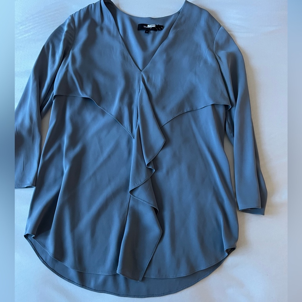 Theory blue silk blouse